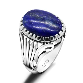 Handmade Blue Lapis Lazuli S925 Silver Men's Ring
