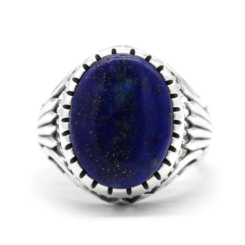 Handmade Blue Lapis Lazuli S925 Silver Men's Ring