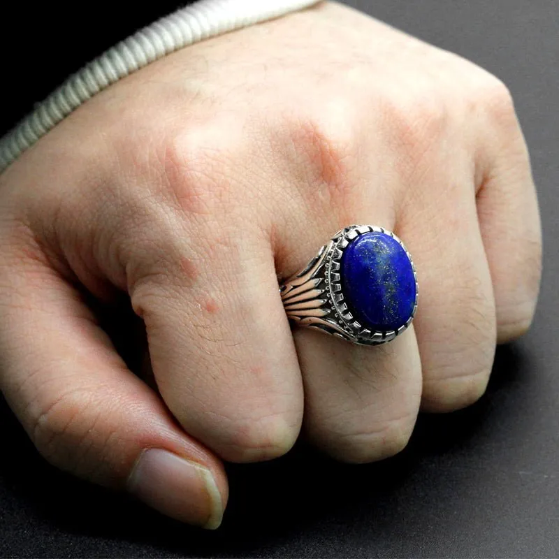 Handmade Blue Lapis Lazuli S925 Silver Men's Ring