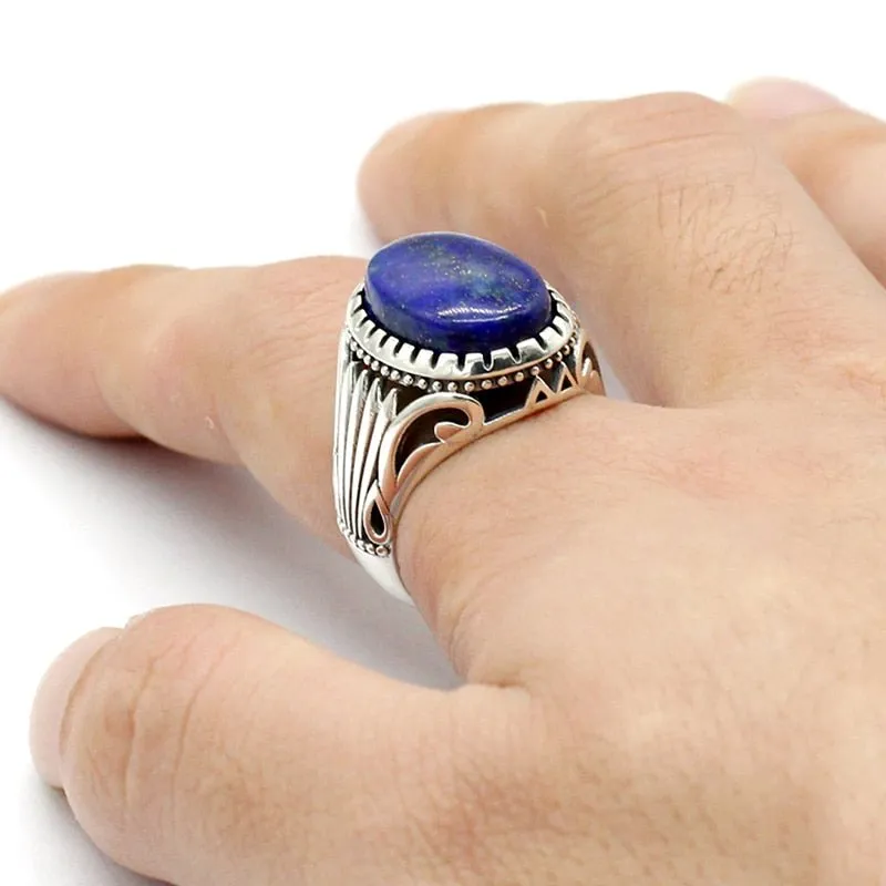 Handmade Blue Lapis Lazuli S925 Silver Men's Ring