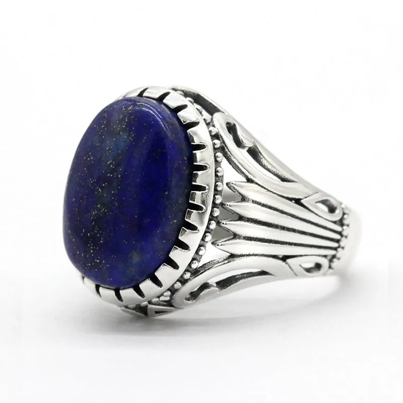Handmade Blue Lapis Lazuli S925 Silver Men's Ring