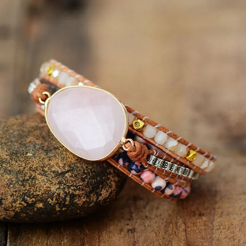 Jasper & Rose Quartz Charm Wrap Bracelet