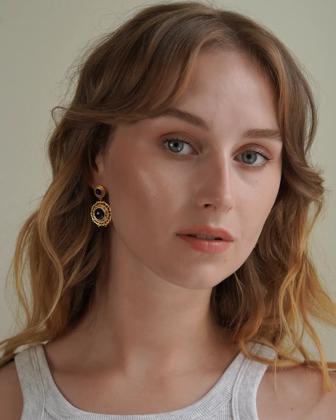 Lapis Gold Net Earrings