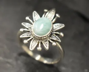 Larimar Ring - Blue Flower Ring - Sun Statement Ring