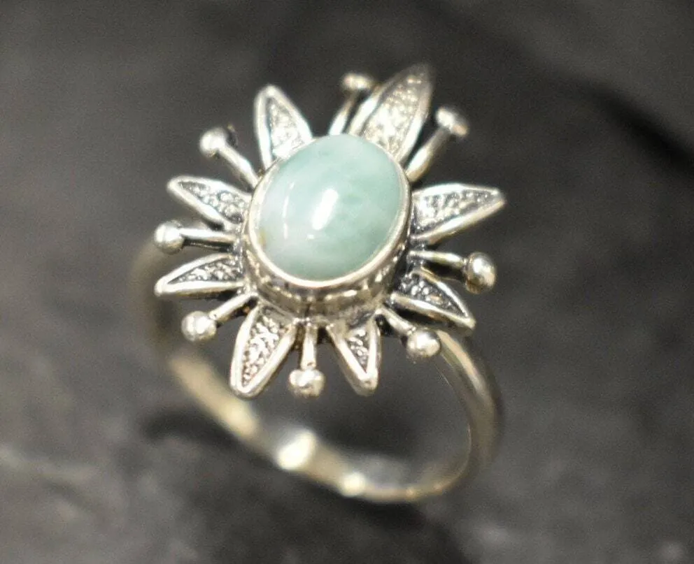 Larimar Ring - Blue Flower Ring - Sun Statement Ring