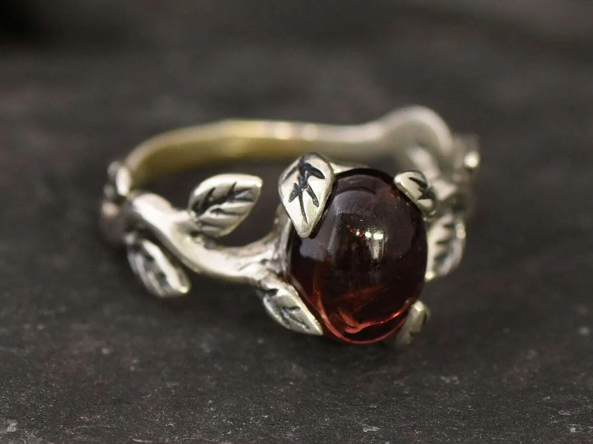 Leaf Garnet Ring - Genuine Garnet Ring - Red Promise Ring