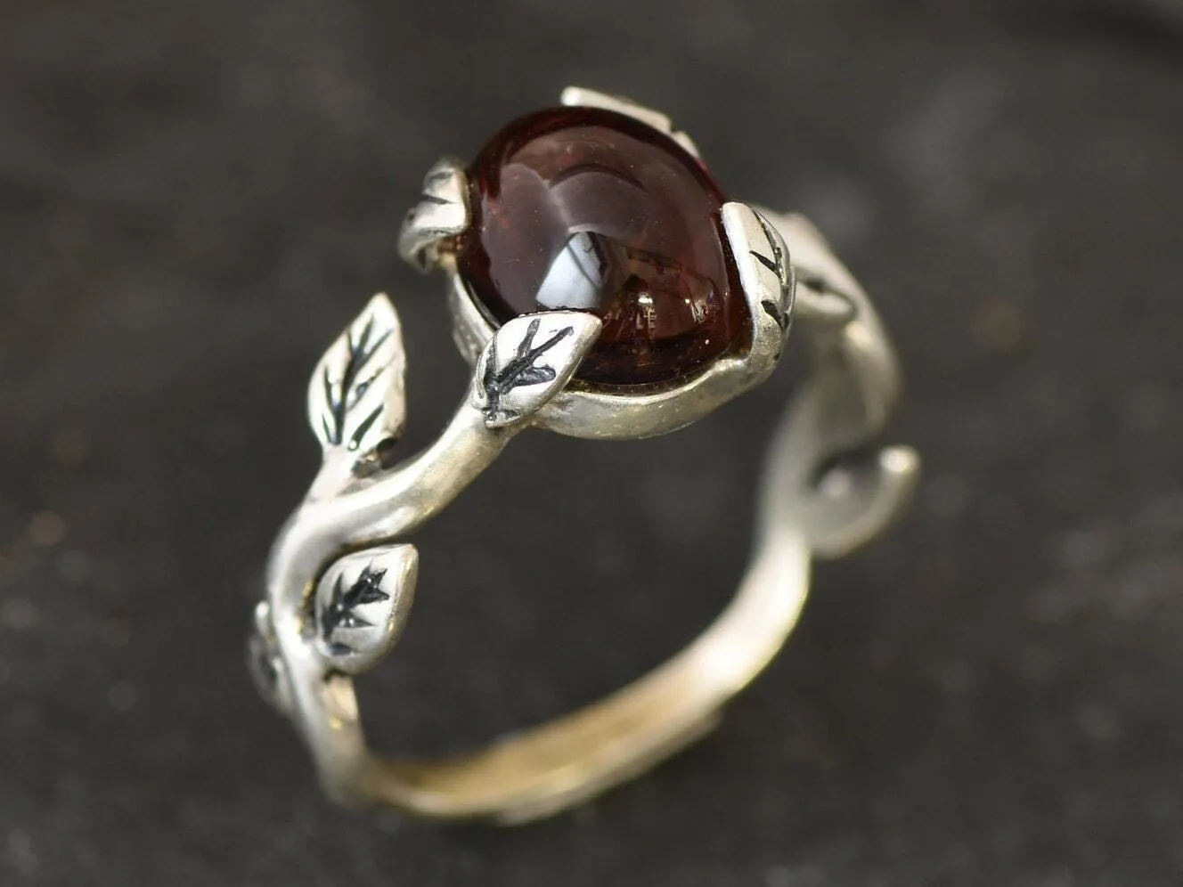 Leaf Garnet Ring - Genuine Garnet Ring - Red Promise Ring