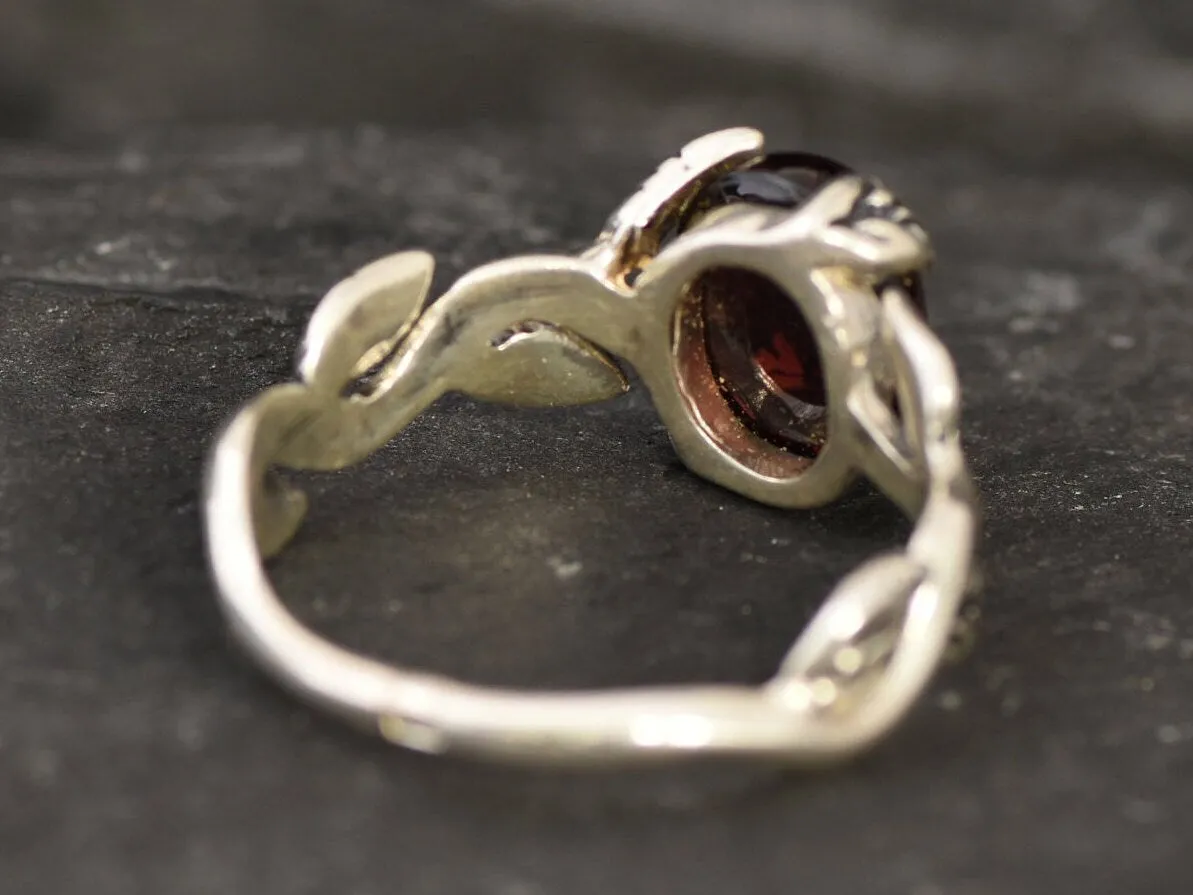 Leaf Garnet Ring - Genuine Garnet Ring - Red Promise Ring