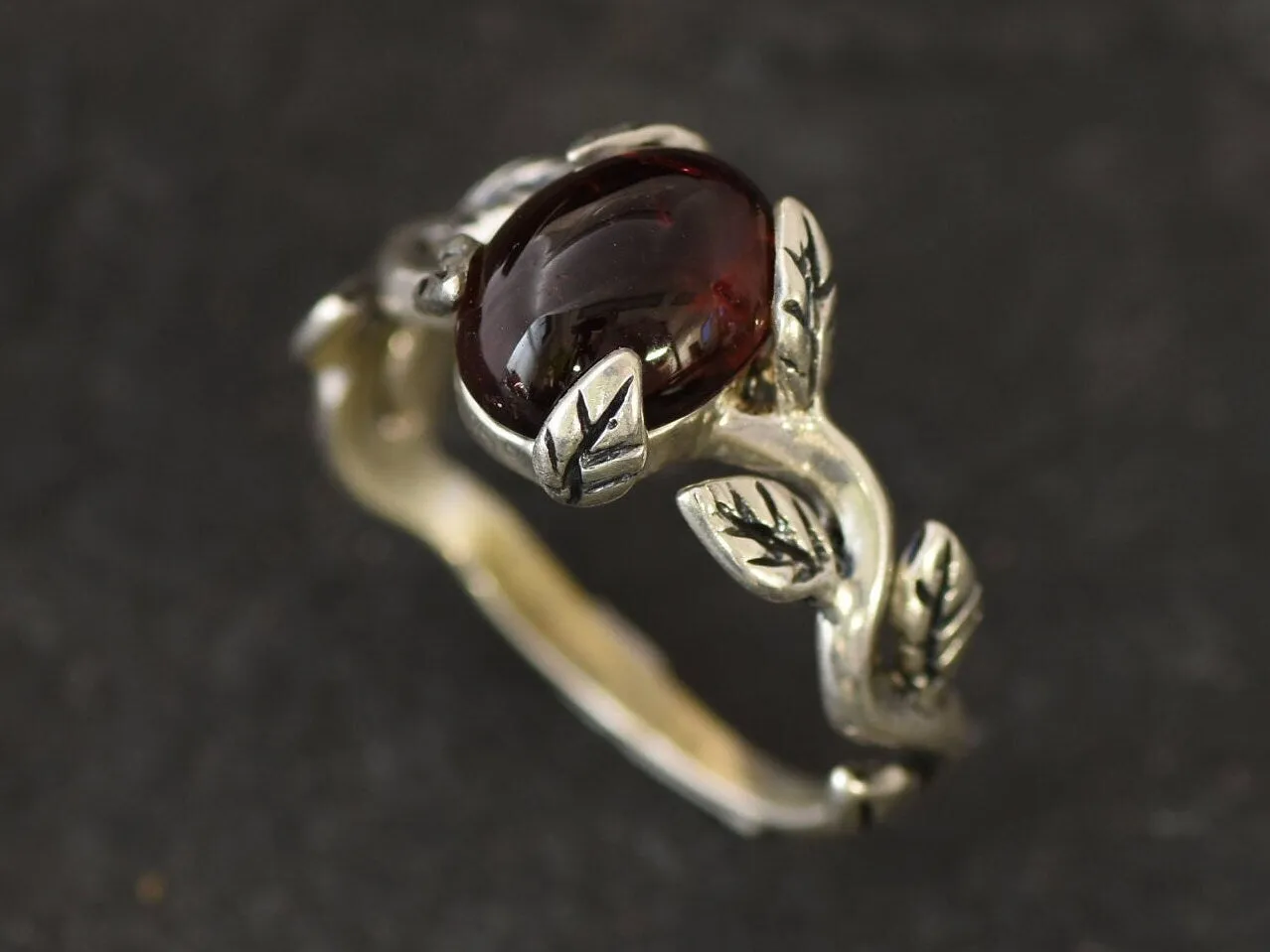 Leaf Garnet Ring - Genuine Garnet Ring - Red Promise Ring