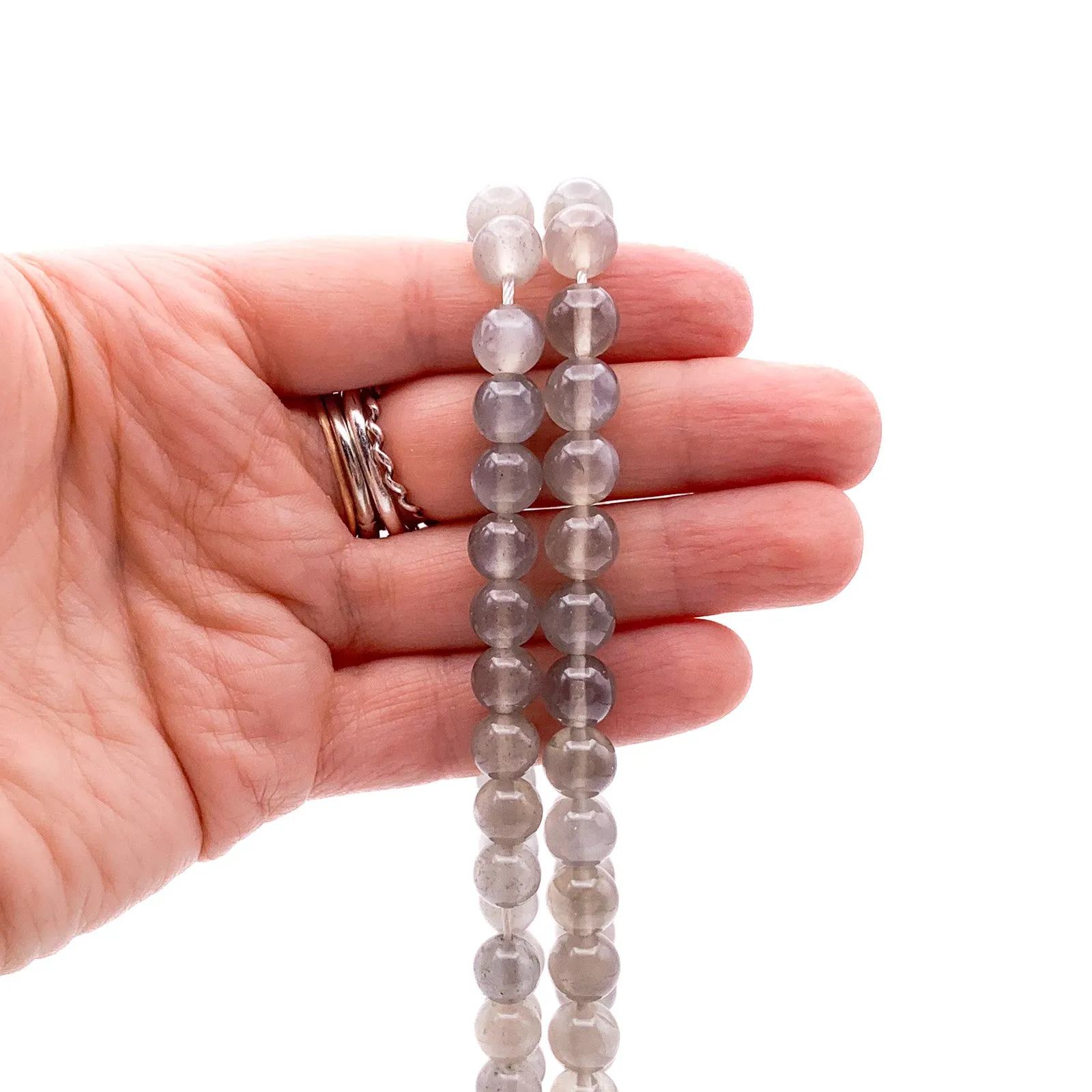 Moonstone Grey 7.5mm Smooth Rounds Bead Strand