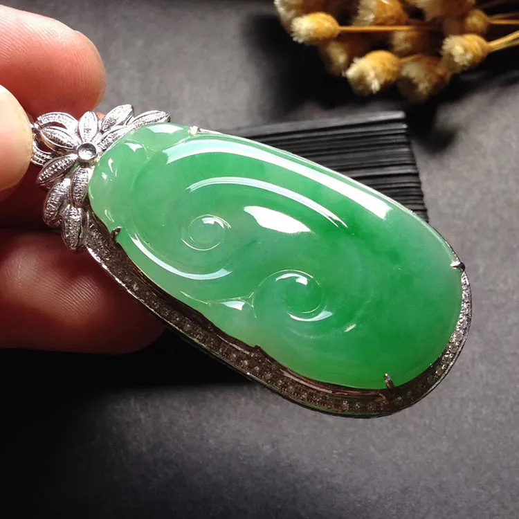 Natural Jade Pendant Jadeite Gold Ruyi Pendant PT407