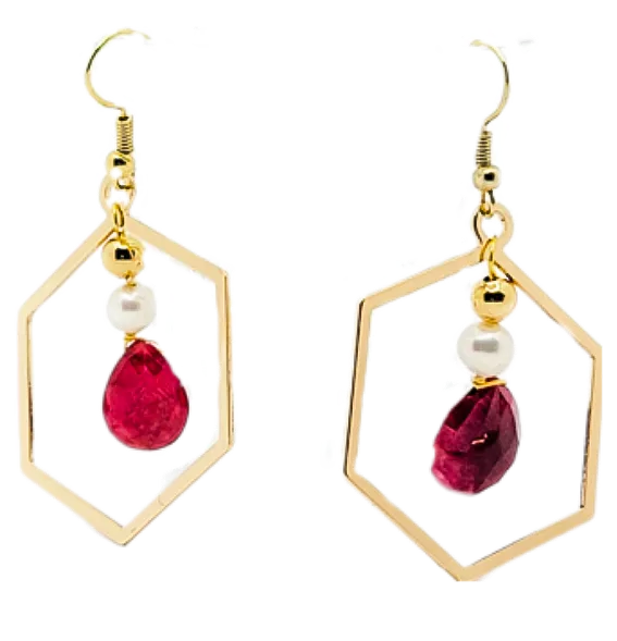 Natural Ruby Tear Drop Hoop Earrings
