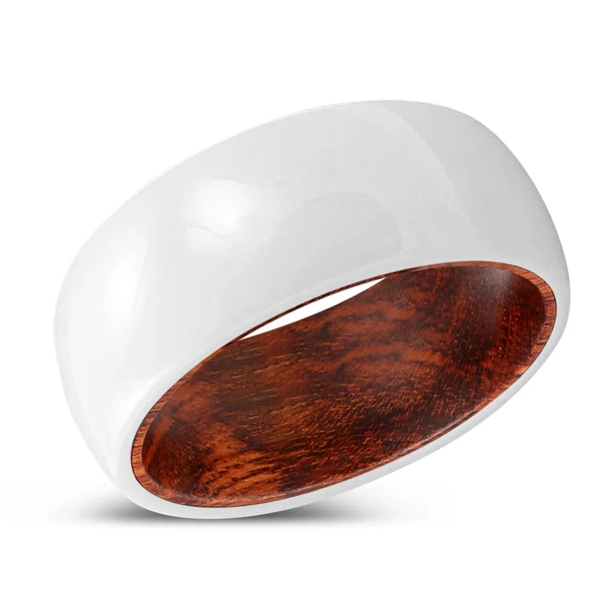 NURTURE | Snake Wood, White Ceramic Ring, Domed
