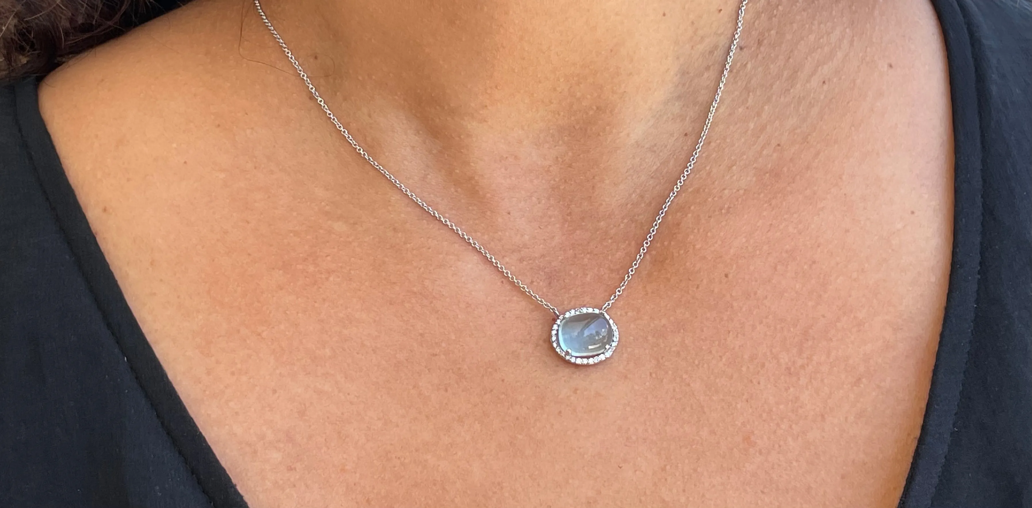 Oval Cabochon Moonstone Diamond Necklace