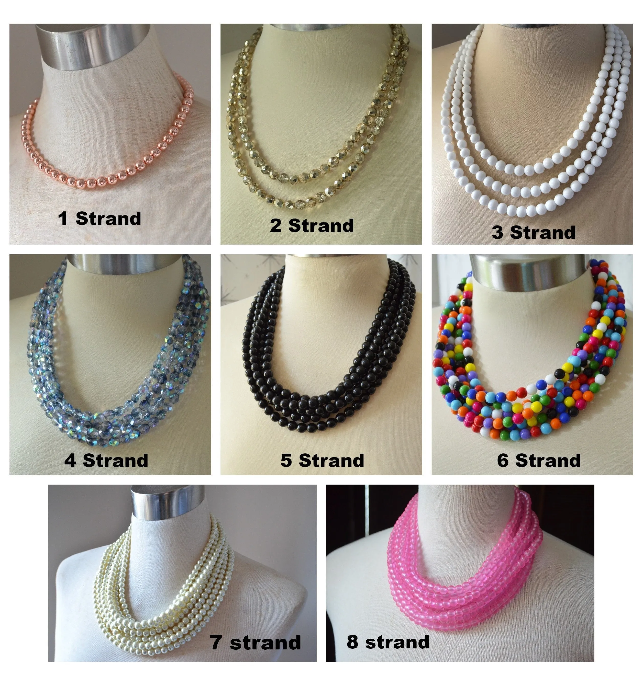 Pearl Gray Gunmetal Chunky Beaded Multi Strand Statement Necklace - Michelle