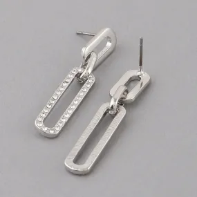 Silver Jeweled Link Chain Earrings