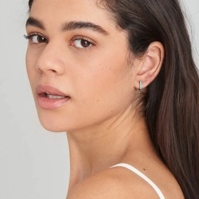 Silver Turquoise Huggie Hoop Earrings E033-04H