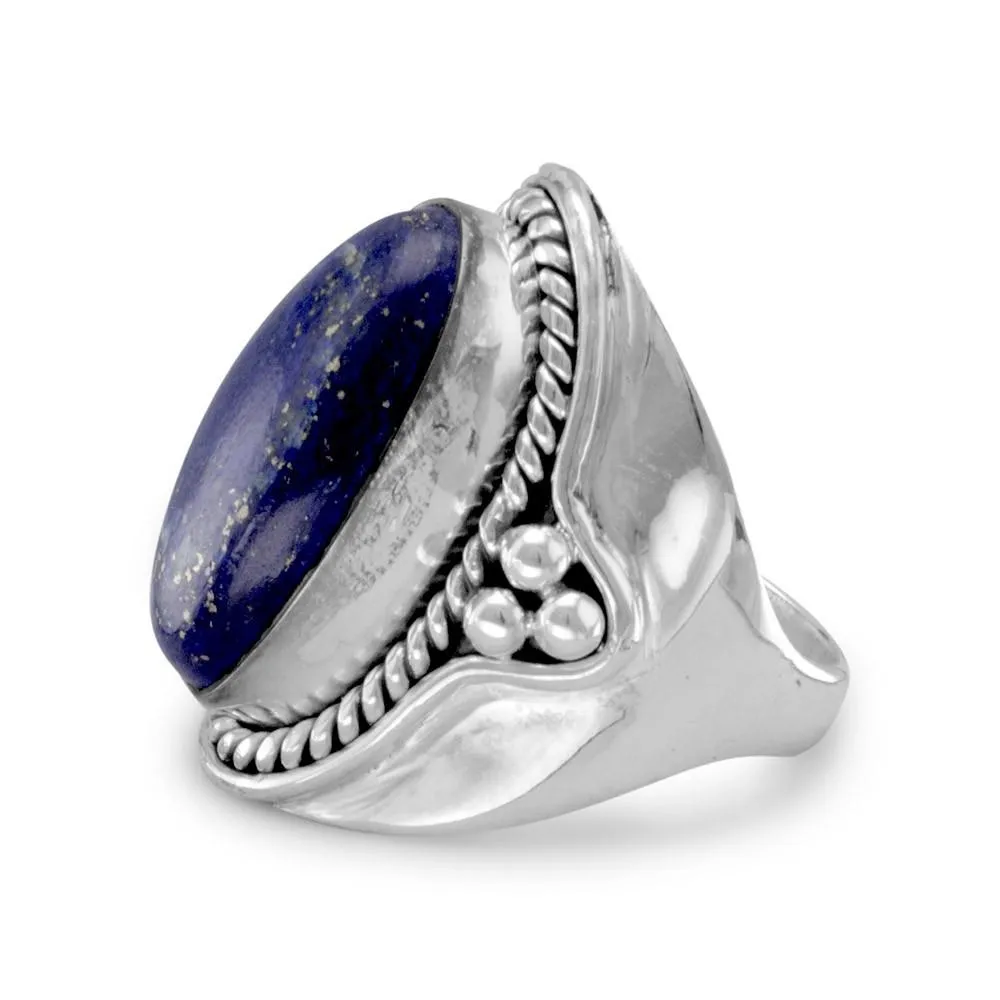 Sterling Silver Large Oval Lapis Ring