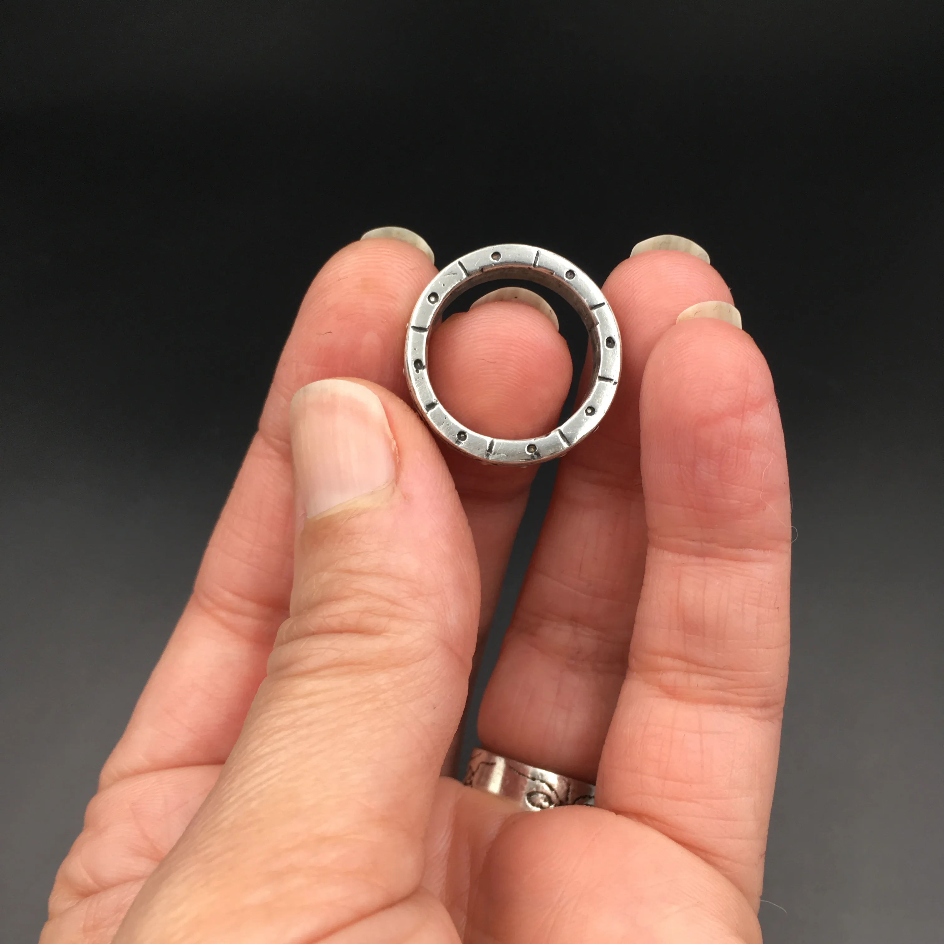 Sterling Silver Primitive Geometric Chunky Band — Hand Carved Ring Design in Certified Green Eco-Friendly 925 Sterling Silver