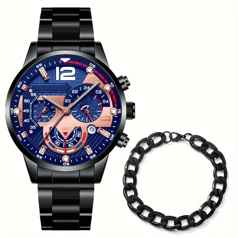 Stylish Mens Quartz Watch  Bracelet Set  Perfect Gift