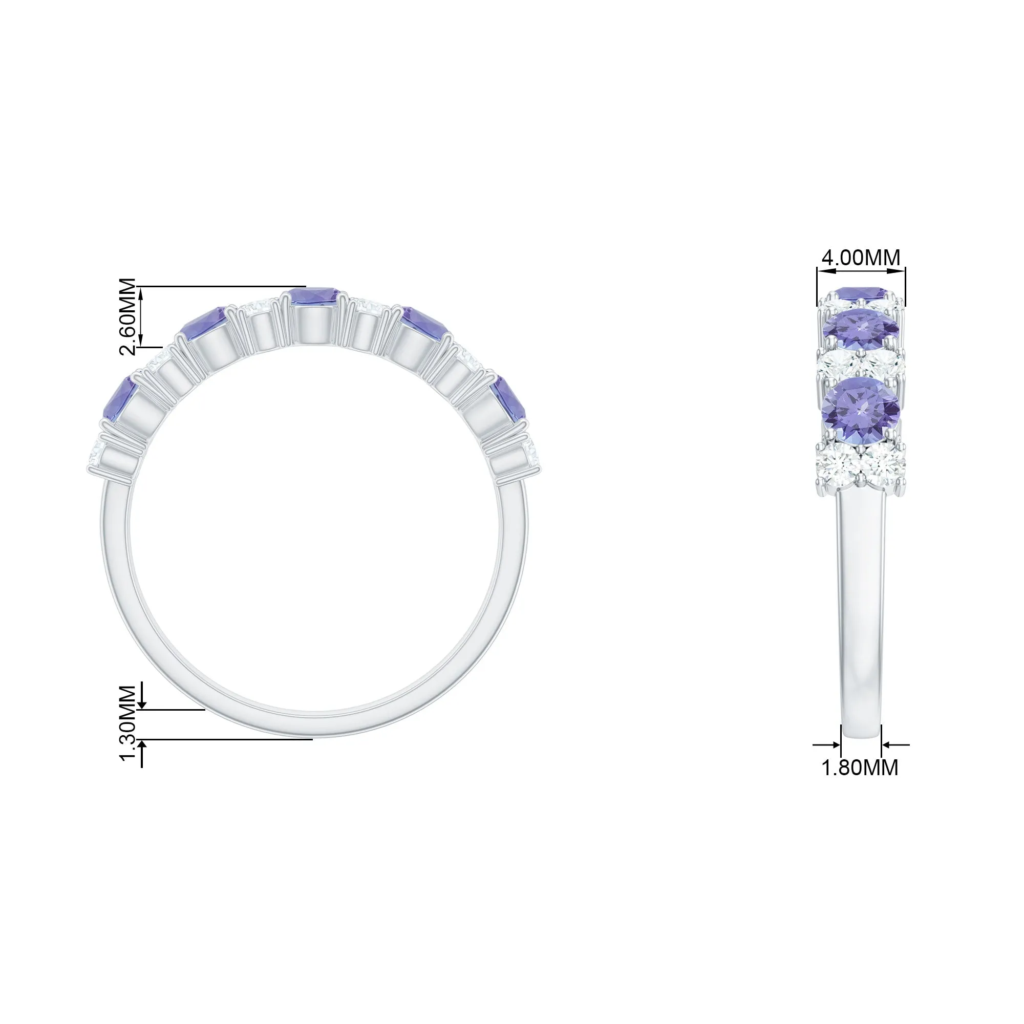 Tanzanite Wedding Anniversary Half Eternity Ring
