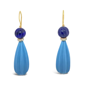 Turquoise, Lapis & Diamond Estate Earrings
