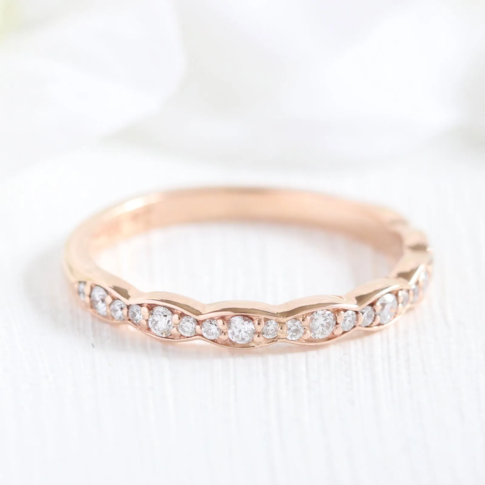 Vintage Floral Pear Ring Bridal Set w/ Moissanite and Matching Diamond Band