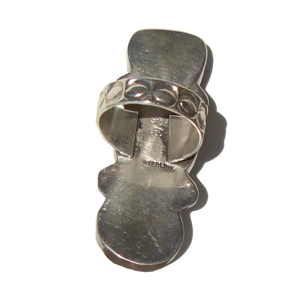 Vintage Navajo Ring Triple Stone Sterling & Kingman Turquoise Sz 7.75 - Chimney Butte