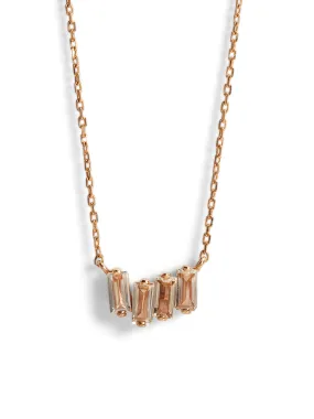 White Topaz Mini Zig Zag Bar Rose Gold Necklace
