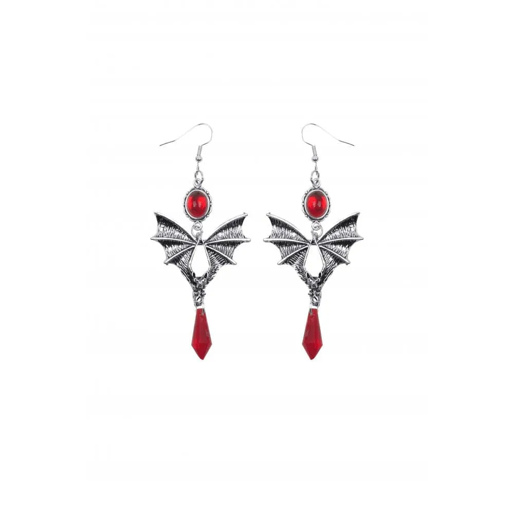 Women's Gothic Bat Ruby Earrings